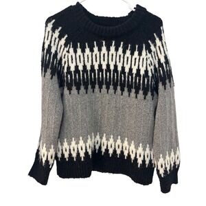 J.Crew Womens Black Grey Fair Isle Wool Alpaca Blend Crewneck Sweater Small